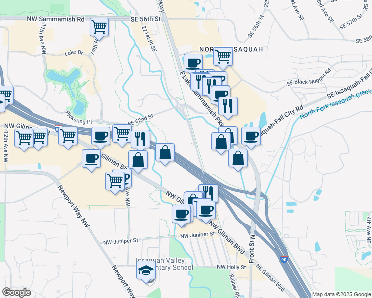 map of restaurants, bars, coffee shops, grocery stores, and more near 1301 4th Avenue Northwest in Issaquah