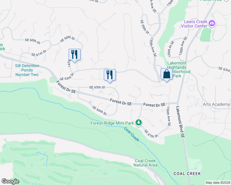 map of restaurants, bars, coffee shops, grocery stores, and more near 6519 152nd Avenue Southeast in Bellevue