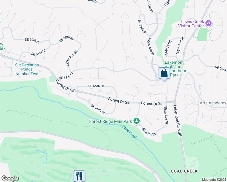 map of restaurants, bars, coffee shops, grocery stores, and more near 6519 152nd Avenue Southeast in Bellevue