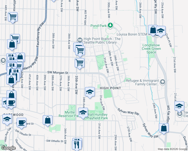 map of restaurants, bars, coffee shops, grocery stores, and more near in Seattle