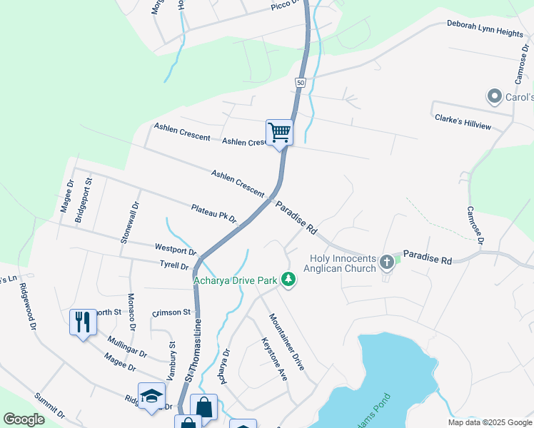 map of restaurants, bars, coffee shops, grocery stores, and more near 214 Saint Thomas Line in Paradise