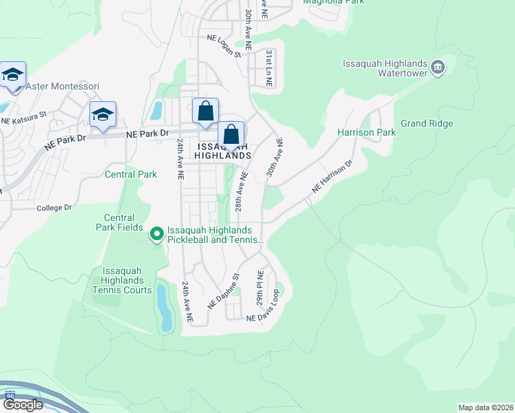 map of restaurants, bars, coffee shops, grocery stores, and more near 3006 Northeast Harrison Drive in Issaquah