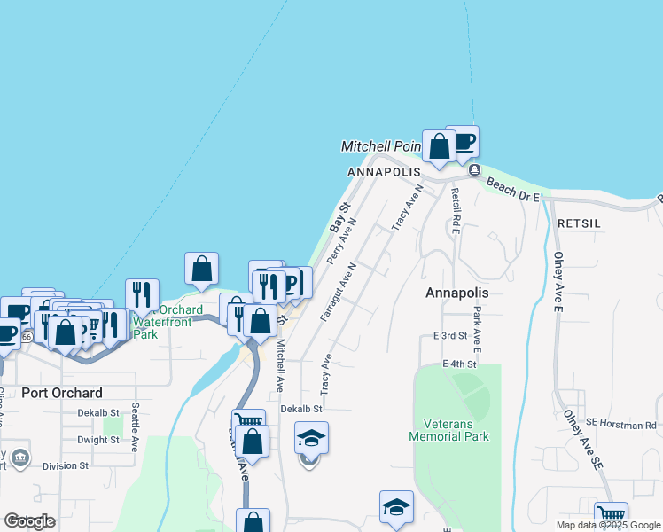 map of restaurants, bars, coffee shops, grocery stores, and more near 327 Perry Avenue North in Port Orchard