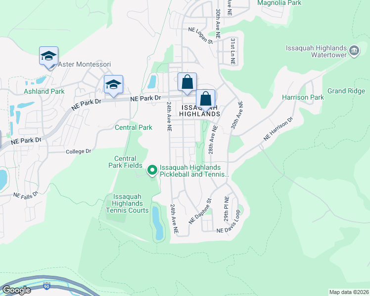 map of restaurants, bars, coffee shops, grocery stores, and more near 1672 25th Place Northeast in Issaquah
