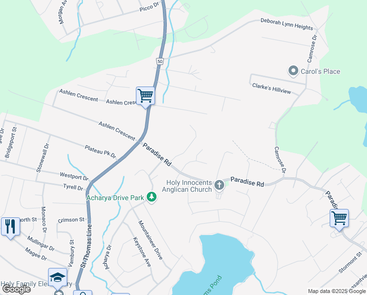 map of restaurants, bars, coffee shops, grocery stores, and more near 15 Cameo Drive in Paradise