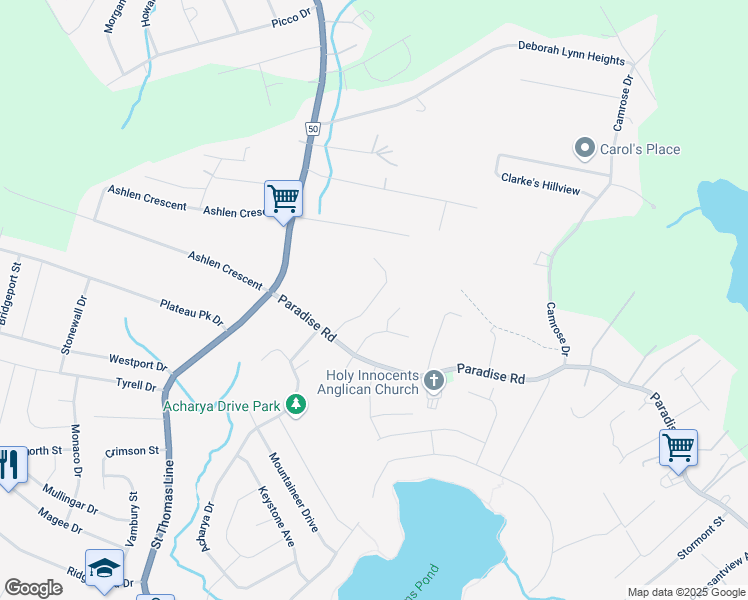 map of restaurants, bars, coffee shops, grocery stores, and more near Cameo Drive in Paradise