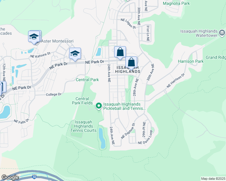map of restaurants, bars, coffee shops, grocery stores, and more near 2478 Northeast Iverson Lane in Issaquah
