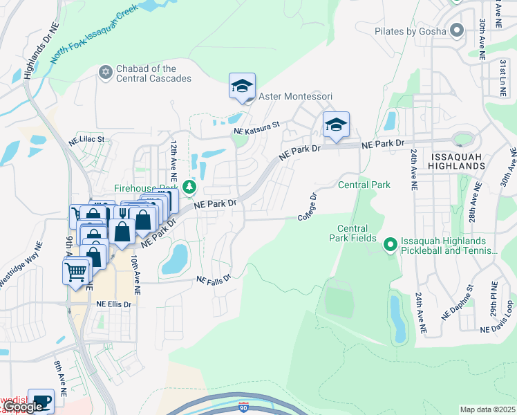 map of restaurants, bars, coffee shops, grocery stores, and more near 1573 Northeast Hawthorne Square in Issaquah