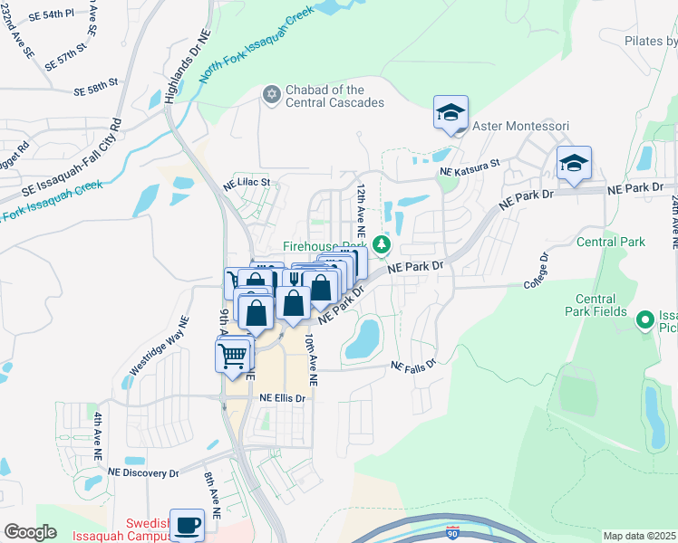 map of restaurants, bars, coffee shops, grocery stores, and more near 1746 11th Avenue Northeast in Issaquah