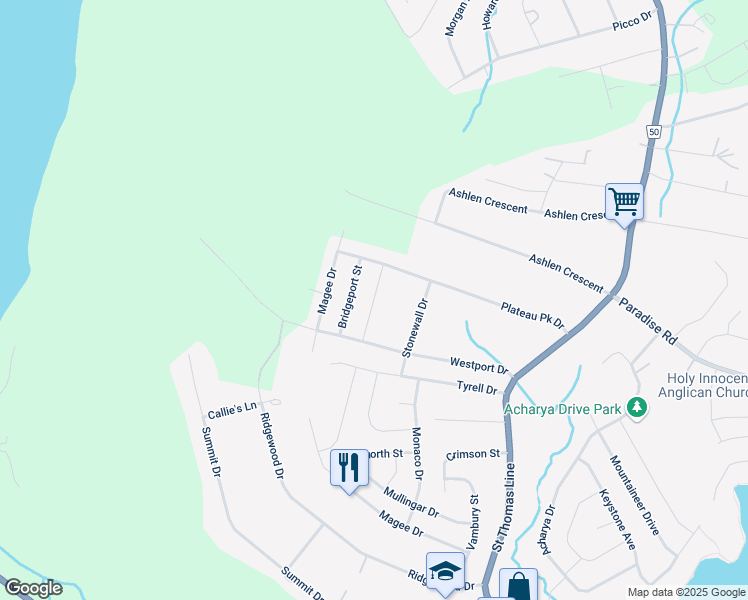 map of restaurants, bars, coffee shops, grocery stores, and more near Mayfair Avenue in Paradise
