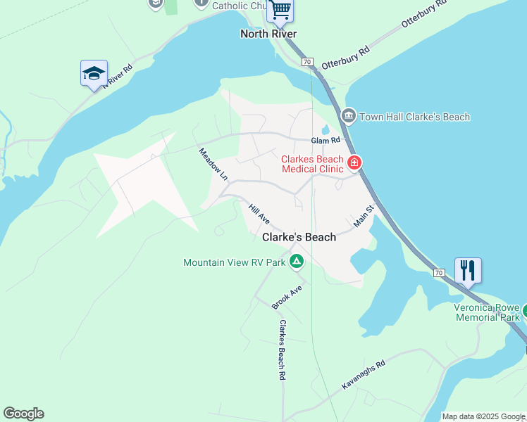 map of restaurants, bars, coffee shops, grocery stores, and more near Hill Avenue in Clarke's Beach