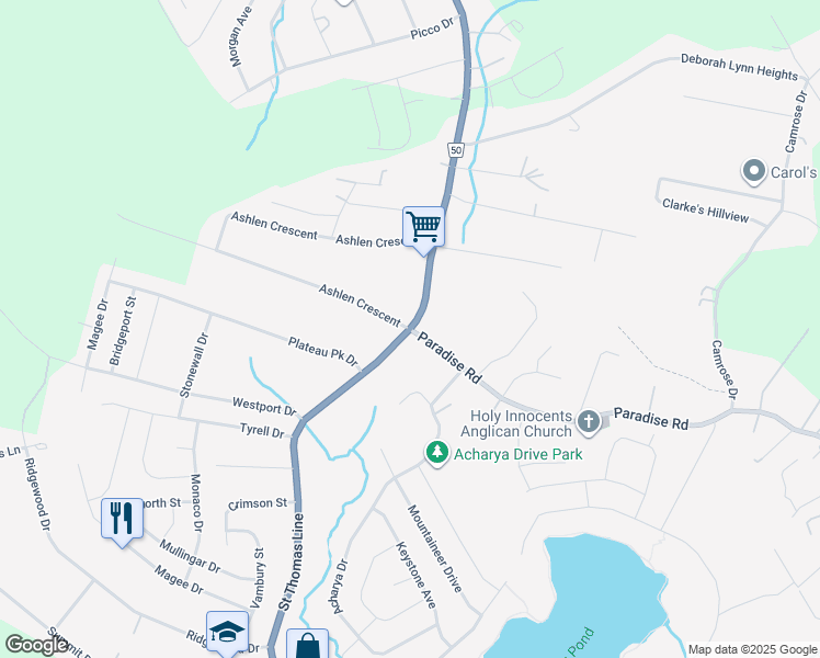 map of restaurants, bars, coffee shops, grocery stores, and more near 6 Ashlen Crescent in Paradise