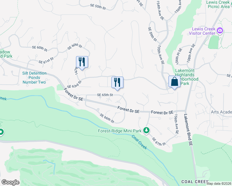 map of restaurants, bars, coffee shops, grocery stores, and more near 15015 Southeast 64th Street in Bellevue