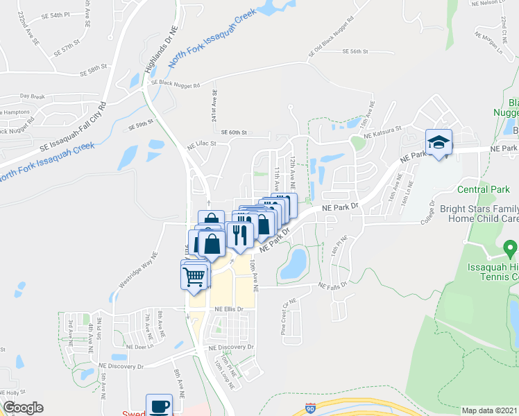 map of restaurants, bars, coffee shops, grocery stores, and more near 1004 Northeast Ingram Street in Issaquah