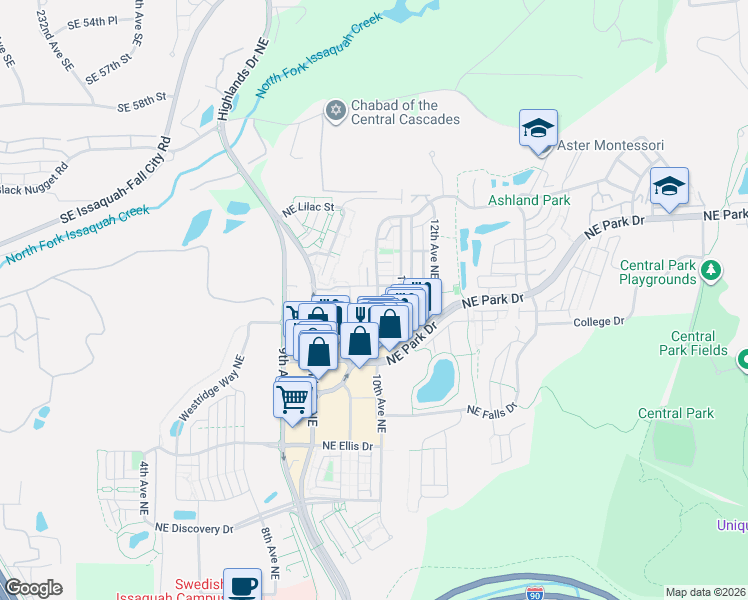 map of restaurants, bars, coffee shops, grocery stores, and more near 1731 10th Avenue Northeast in Issaquah