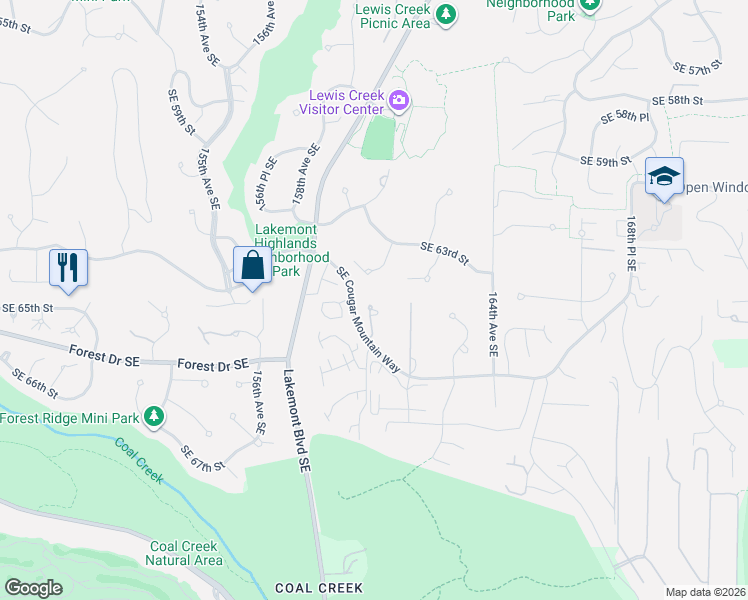 map of restaurants, bars, coffee shops, grocery stores, and more near 6336 160th Place Southeast in Bellevue