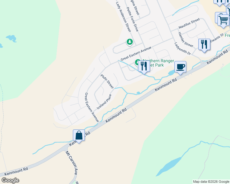 map of restaurants, bars, coffee shops, grocery stores, and more near 44 Iceland Place in St. John's