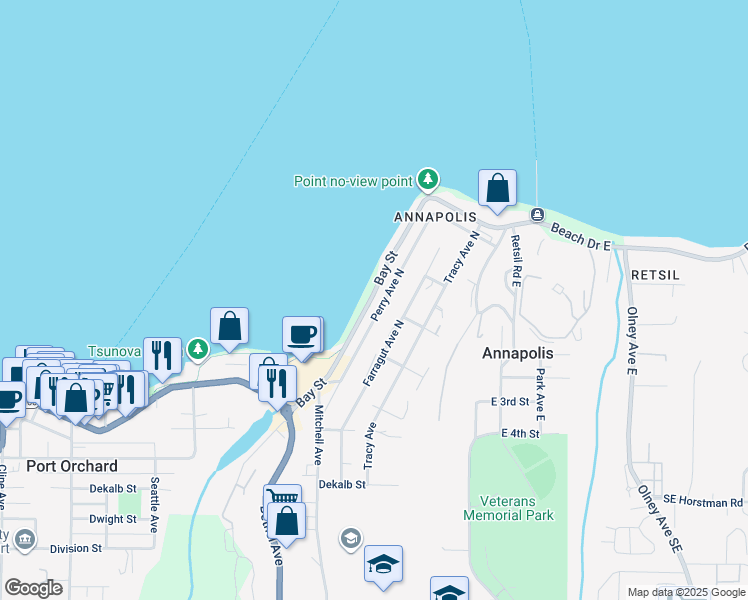 map of restaurants, bars, coffee shops, grocery stores, and more near 1662 Bay Street in Port Orchard