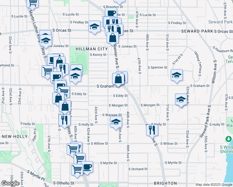 map of restaurants, bars, coffee shops, grocery stores, and more near 4426 South Eddy Street in Seattle