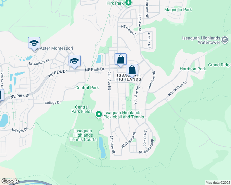 map of restaurants, bars, coffee shops, grocery stores, and more near 2478 Northeast Iverson Lane in Issaquah
