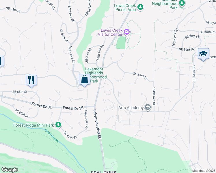 map of restaurants, bars, coffee shops, grocery stores, and more near 15933 Southeast Cougar Mountain Way in Bellevue