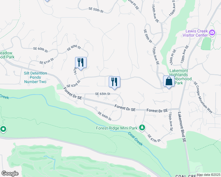 map of restaurants, bars, coffee shops, grocery stores, and more near 15015 Southeast 64th Street in Bellevue