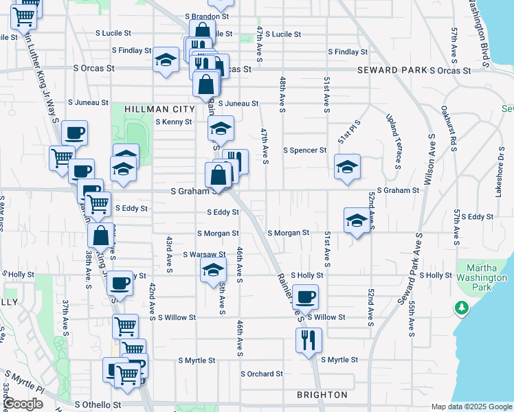 map of restaurants, bars, coffee shops, grocery stores, and more near 209 47th Avenue South in Seattle