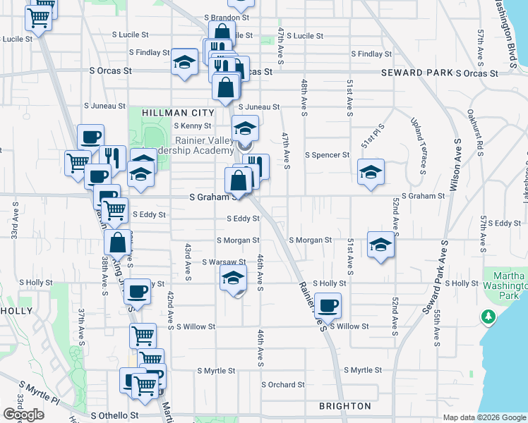 map of restaurants, bars, coffee shops, grocery stores, and more near in Seattle