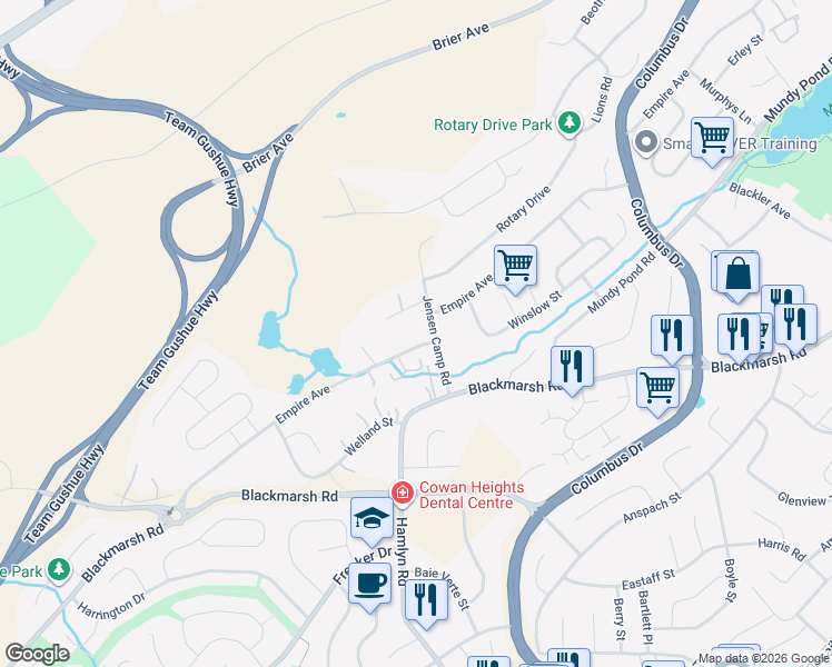 map of restaurants, bars, coffee shops, grocery stores, and more near 622 Empire Avenue in St. John's