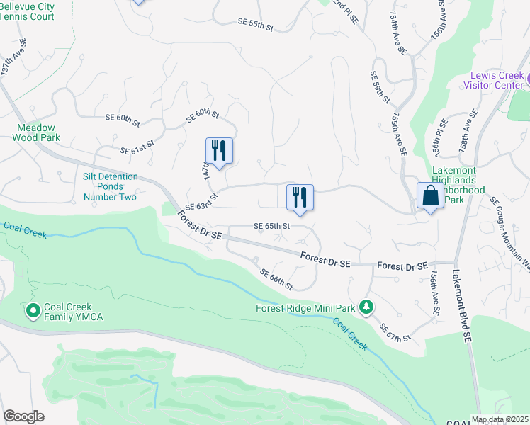 map of restaurants, bars, coffee shops, grocery stores, and more near 14923 Southeast 64th Street in Bellevue