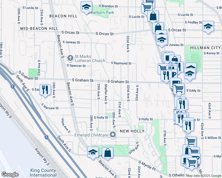 map of restaurants, bars, coffee shops, grocery stores, and more near 6323 30th Avenue South in Seattle