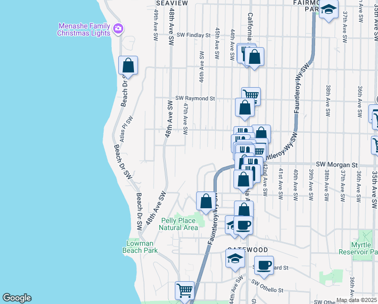 map of restaurants, bars, coffee shops, grocery stores, and more near 6408 47th Avenue Southwest in Seattle