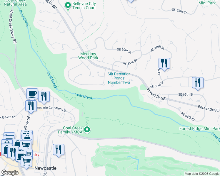 map of restaurants, bars, coffee shops, grocery stores, and more near 6315 142nd Avenue in Bellevue