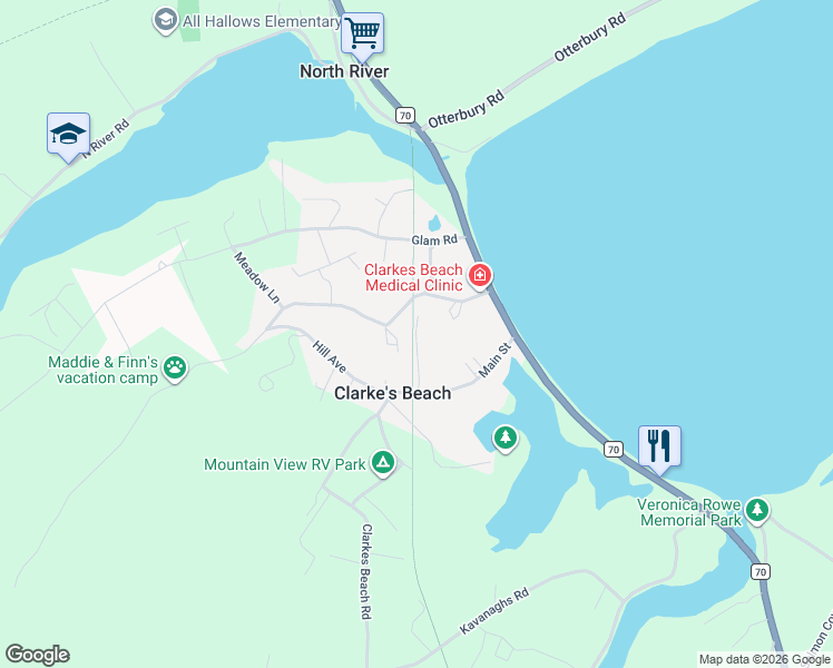 map of restaurants, bars, coffee shops, grocery stores, and more near Station Road in Clarke's Beach
