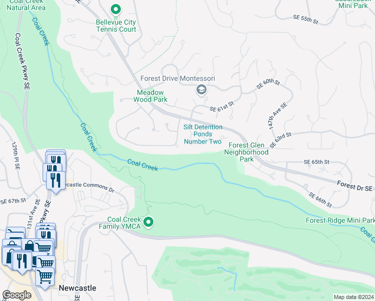 map of restaurants, bars, coffee shops, grocery stores, and more near 6315 142nd Avenue Southeast in Bellevue