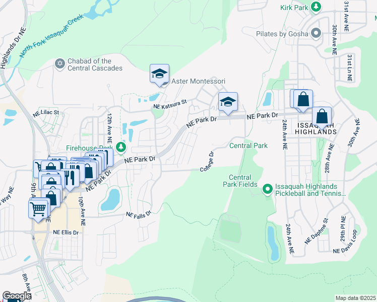 map of restaurants, bars, coffee shops, grocery stores, and more near 1605 16th Lane Northeast in Issaquah