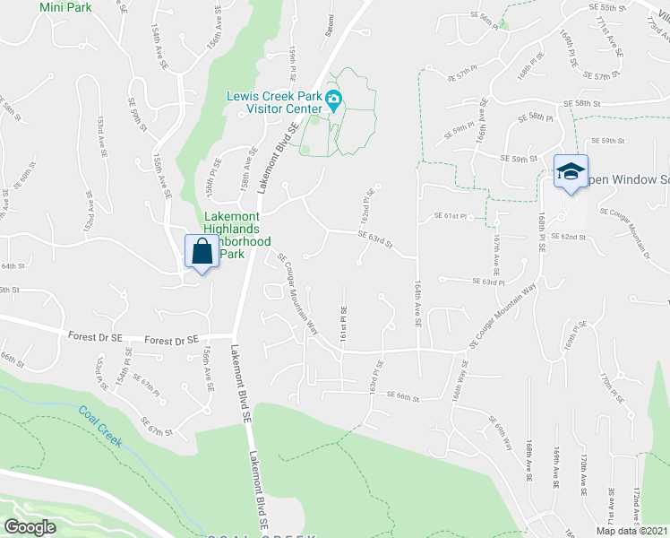 map of restaurants, bars, coffee shops, grocery stores, and more near 6343 163rd Place Southeast in Bellevue