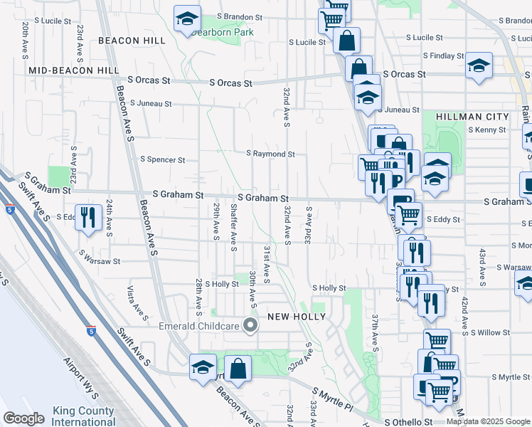 map of restaurants, bars, coffee shops, grocery stores, and more near 6323 30th Avenue South in Seattle