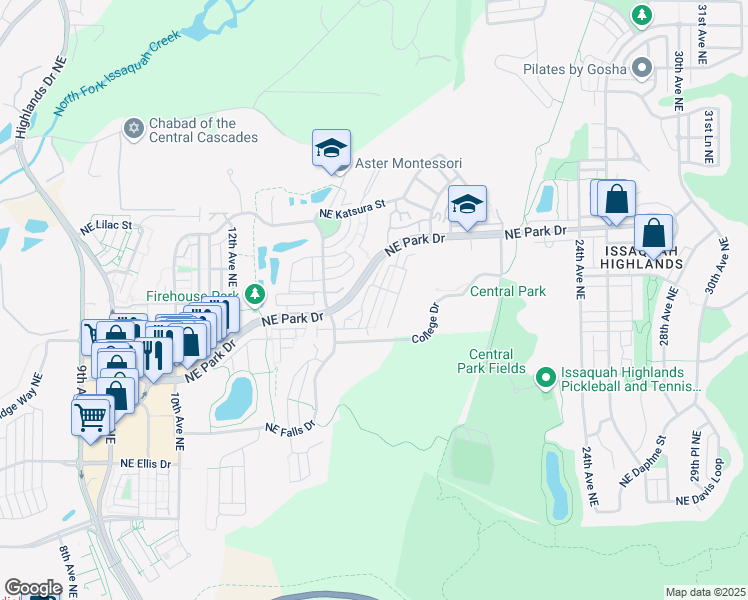 map of restaurants, bars, coffee shops, grocery stores, and more near 1605 16th Lane Northeast in Issaquah