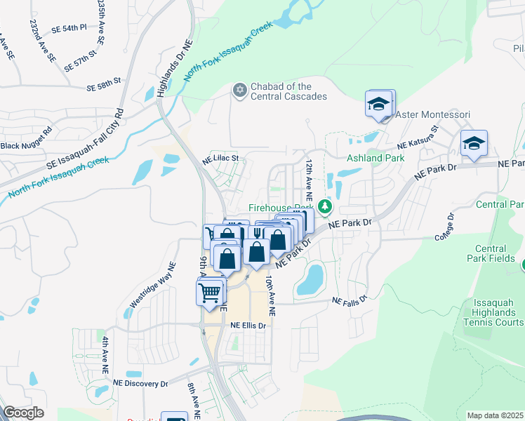 map of restaurants, bars, coffee shops, grocery stores, and more near 1004 Northeast Ingram Street in Issaquah