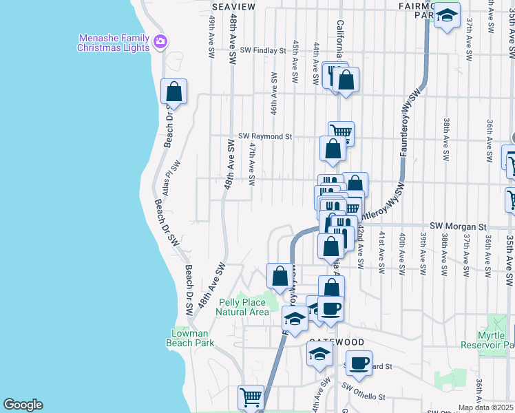 map of restaurants, bars, coffee shops, grocery stores, and more near 6408 47th Avenue Southwest in Seattle