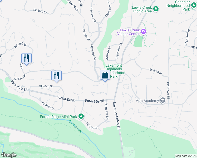 map of restaurants, bars, coffee shops, grocery stores, and more near 15500 Southeast 63rd Street in Bellevue