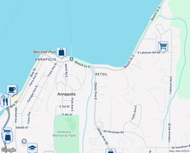 map of restaurants, bars, coffee shops, grocery stores, and more near East Washington Street in Port Orchard
