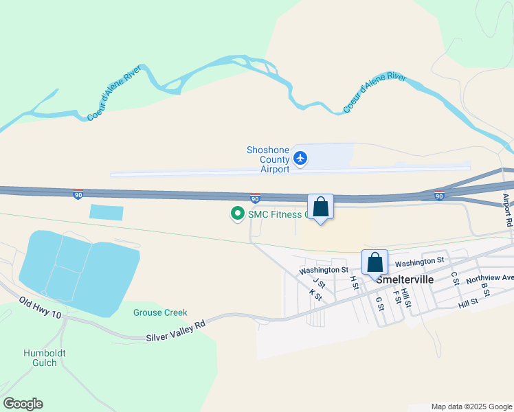 map of restaurants, bars, coffee shops, grocery stores, and more near 581 Commerce Drive in Smelterville
