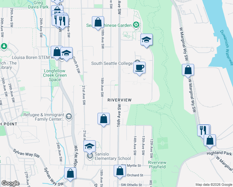 map of restaurants, bars, coffee shops, grocery stores, and more near 6333 16th Avenue Southwest in Seattle
