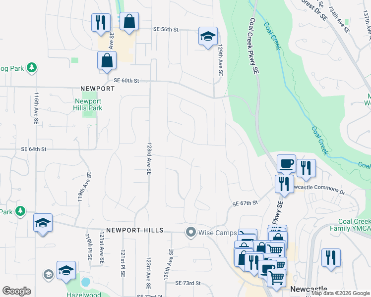 map of restaurants, bars, coffee shops, grocery stores, and more near 6314 126th Avenue Southeast in Bellevue