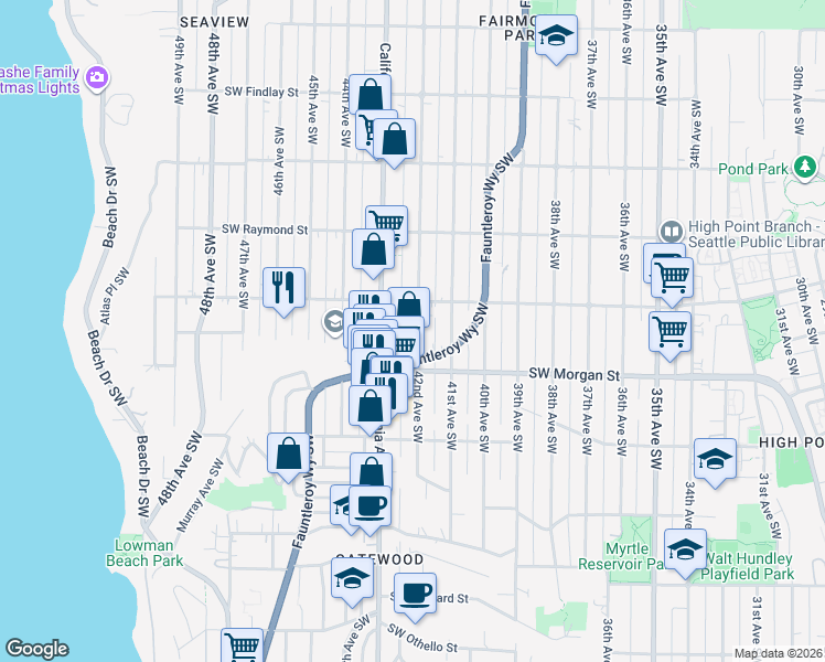 map of restaurants, bars, coffee shops, grocery stores, and more near in Seattle