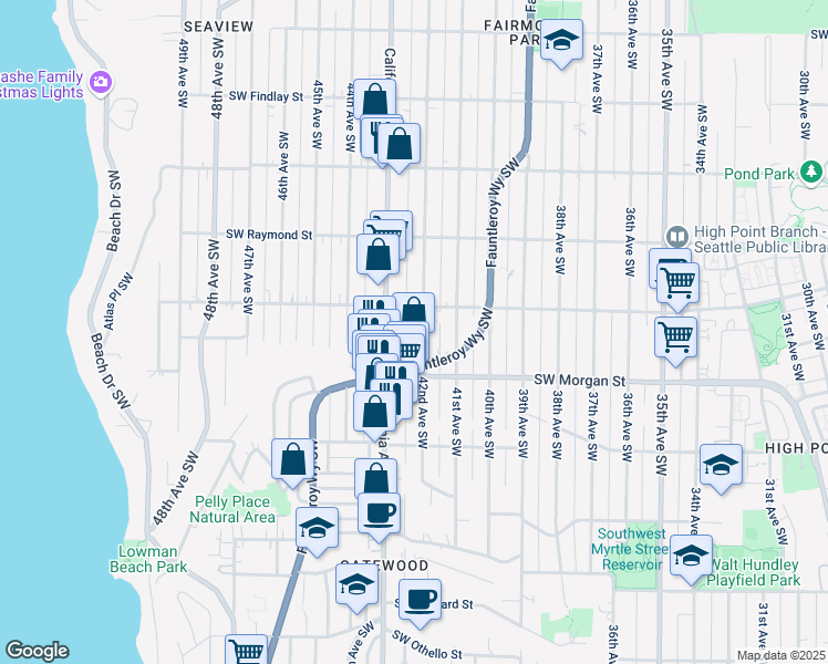 map of restaurants, bars, coffee shops, grocery stores, and more near in Seattle