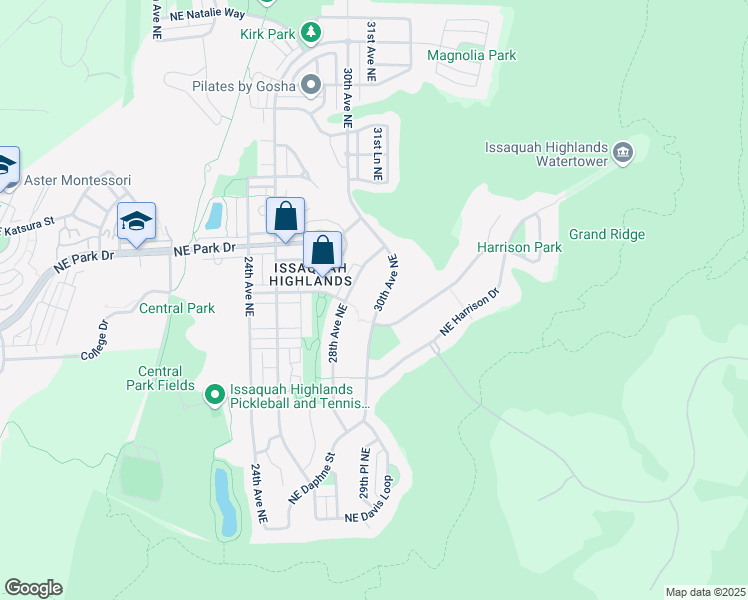 map of restaurants, bars, coffee shops, grocery stores, and more near 1701 30th Avenue Northeast in Issaquah
