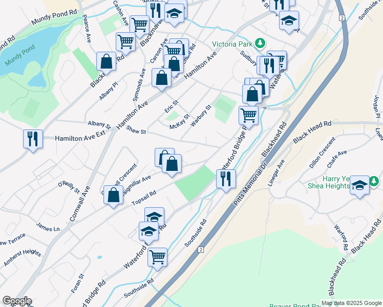 map of restaurants, bars, coffee shops, grocery stores, and more near 4 Davidson Place in St. John's